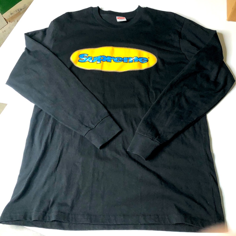 Supreme Black Long Sleeve Medium Tee Shirt Oval Logo